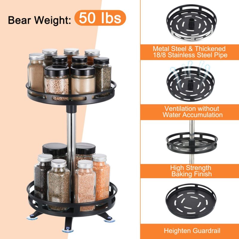 Lazy Susan Organizer, 2 Tier Rotating Spice Rack Organizer with Turntable - Image 3