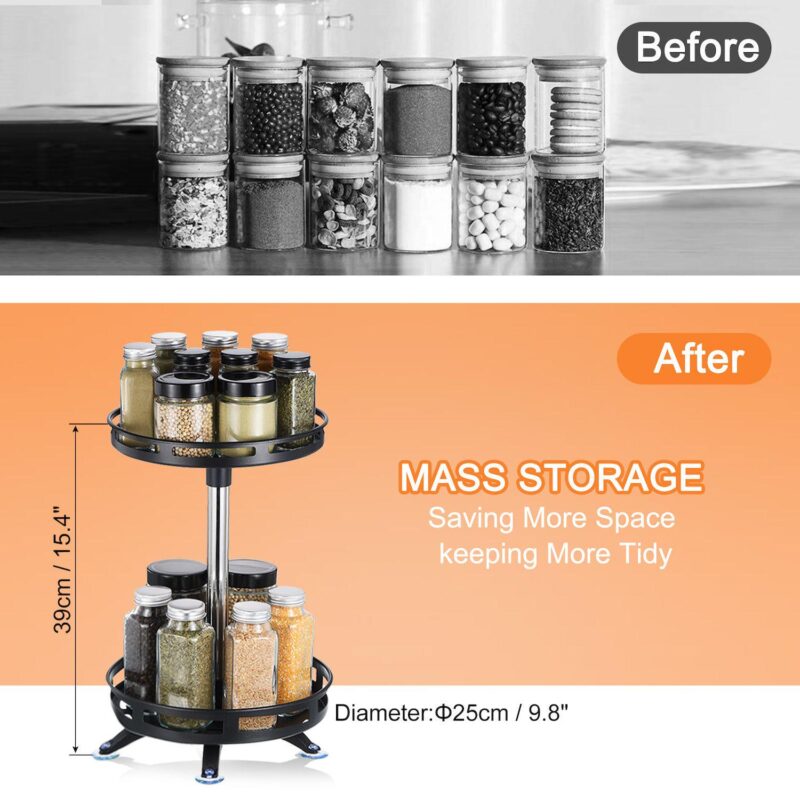 Lazy Susan Organizer, 2 Tier Rotating Spice Rack Organizer with Turntable - Image 5
