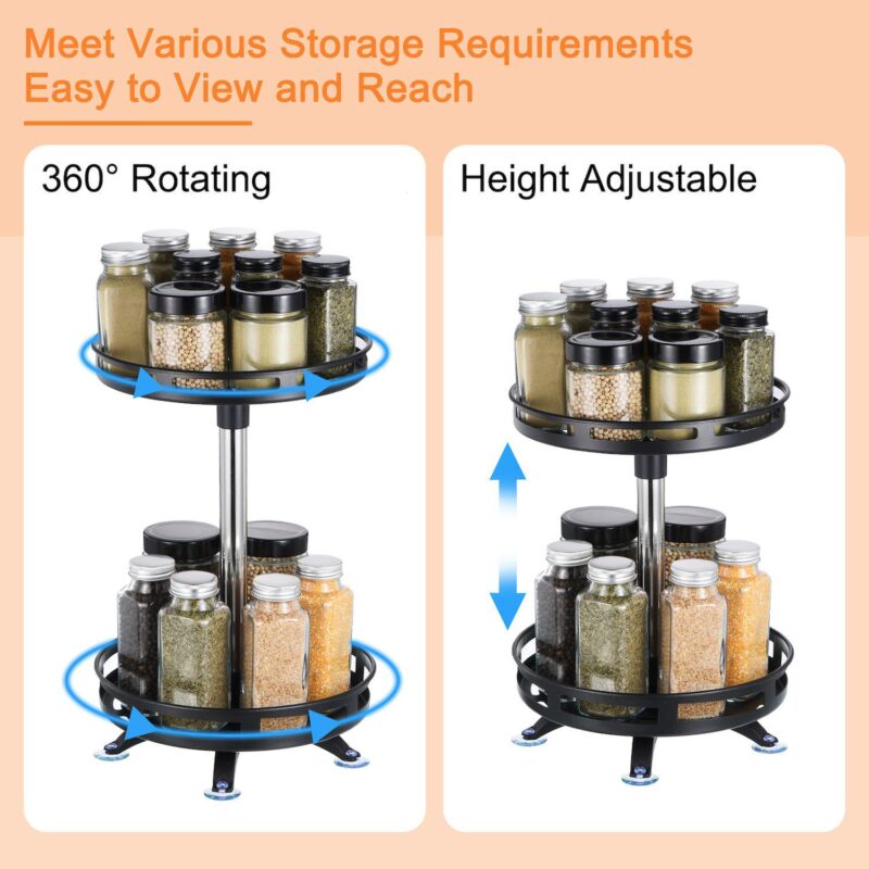Lazy Susan Organizer, 2 Tier Rotating Spice Rack Organizer with Turntable - Image 2