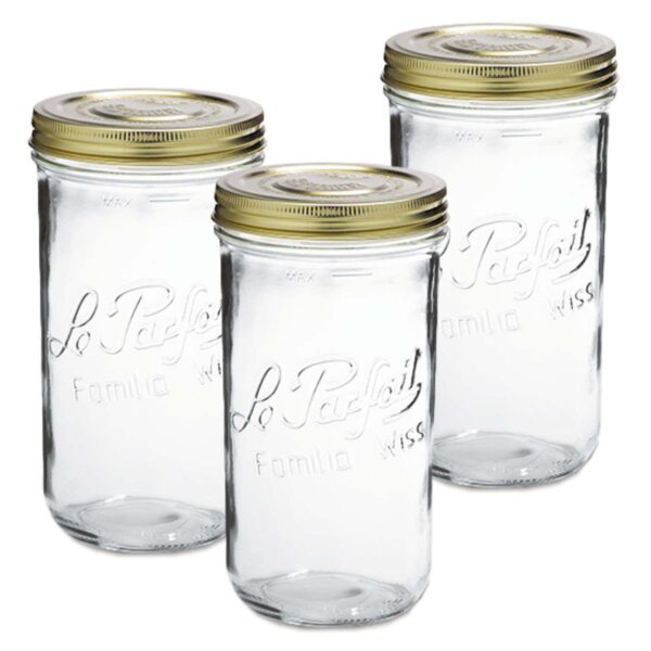 Le Parfait Familia Wiss Terrine French Glass Mason Jars With 2 Piece Lid - Canning Storage 48 Fl Oz