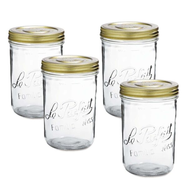 Le Parfait Familia Wiss Terrine French Glass Mason Jars With 2 Piece Lid - Canning Storage 33 Fl Oz