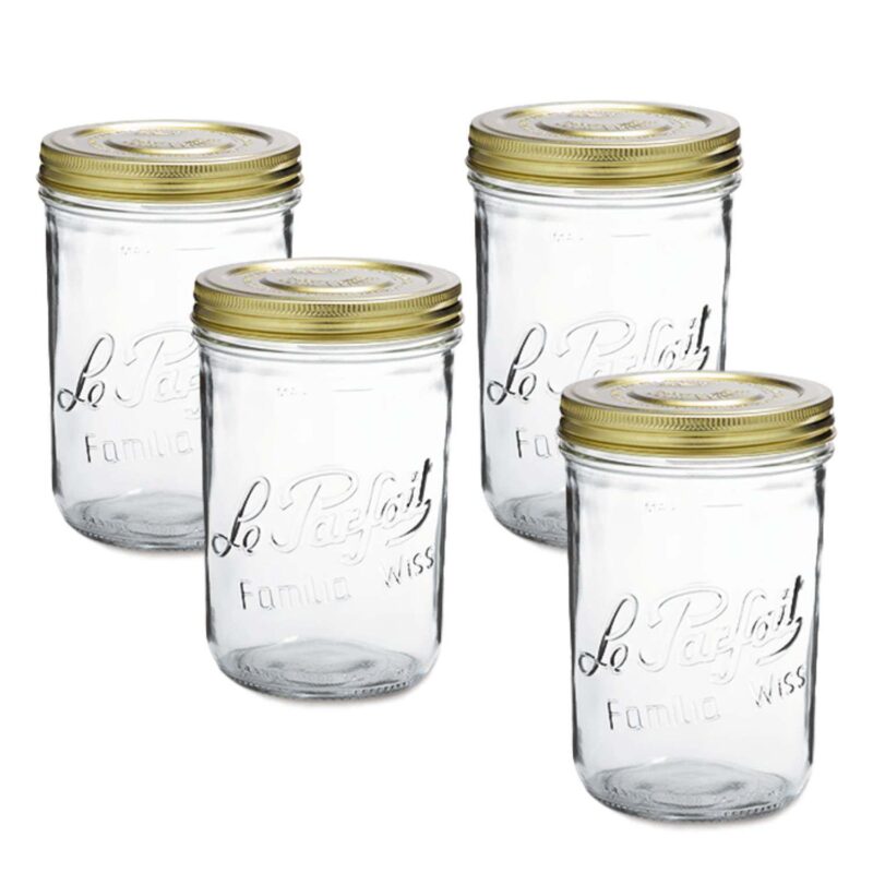 Le Parfait Familia Wiss Terrine French Glass Mason Jars With 2 Piece Lid - Canning Storage 33 Fl Oz