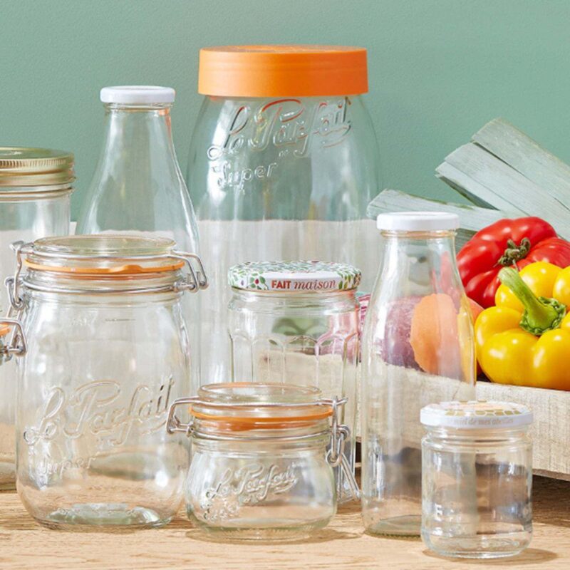 Le Parfait Screw Top Jars Large French Glass Jars For Pantry Storage Bulk Goods Orange Lids 96 Fl Oz - Image 5