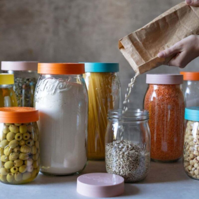 Le Parfait Screw Top Jars Large French Glass Jars For Pantry Storage Bulk Goods Orange Lids 96 Fl Oz - Image 3