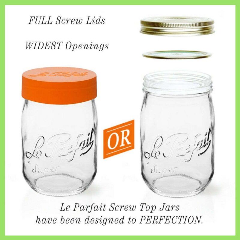 Le Parfait Screw Top Jars Large French Glass Jars For Pantry Storage Bulk Goods Orange Lids 96 Fl Oz - Image 2