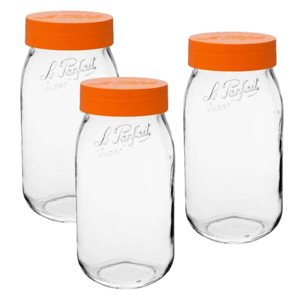 Le Parfait Screw Top Jars Large French Glass Jars For Pantry Storage Bulk Goods Orange Lids 64 Fl Oz