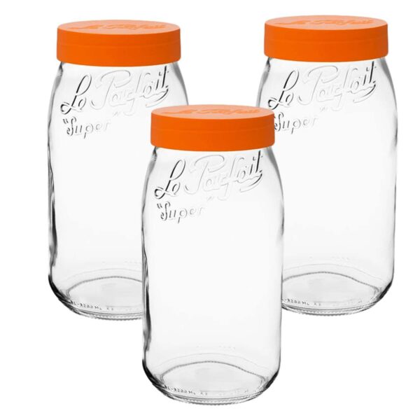 Le Parfait Screw Top Jars Large French Glass Jars For Pantry Storage Bulk Goods Orange Lids 96 Fl Oz