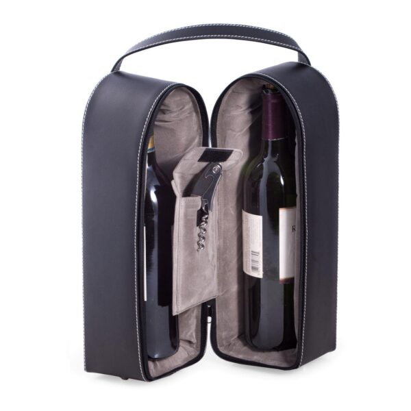 Leather Double Wine Caddy and Bar Tool Set