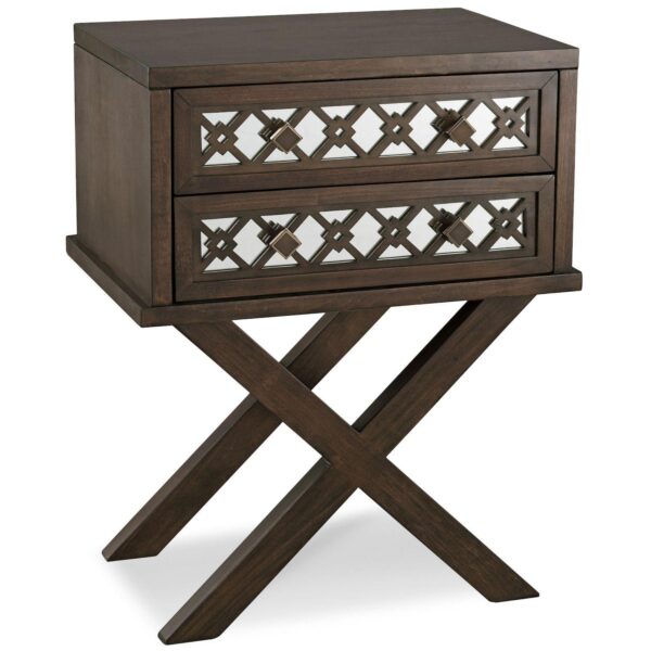 Leick Furniture Mirrored Filigree Two Drawer Nightstand