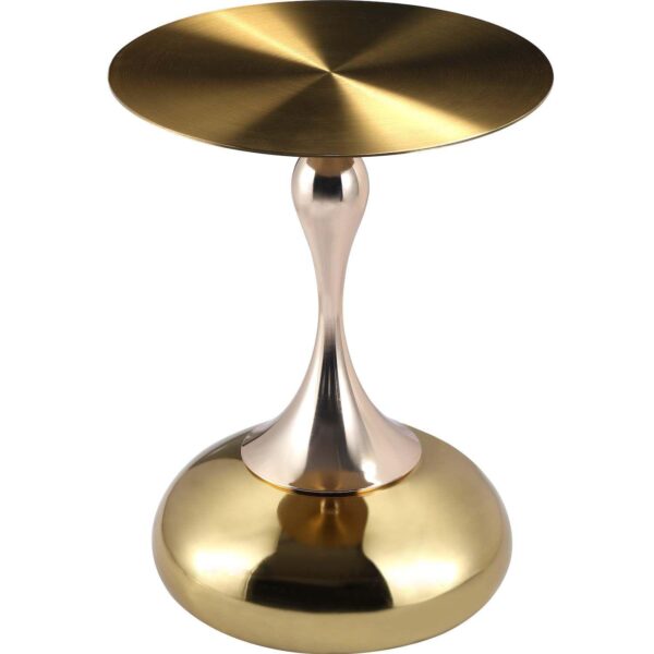 LeisureMod Savoy Side Table with Gold Round Stainless Steel Top and Pedestal Base