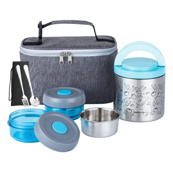 Lille Home Lunch Box Set, An 22OZ Vacuum Insulated Bento/Snack Box, Two 7OZ BPA-Free Food Containers, A Lunch Bag, A Portable Cutlery Set