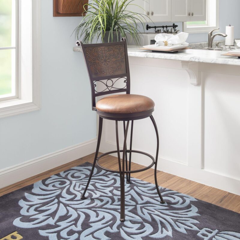 Linon Bronze Finish Stamped Back Swivel Bar Stool - Image 2