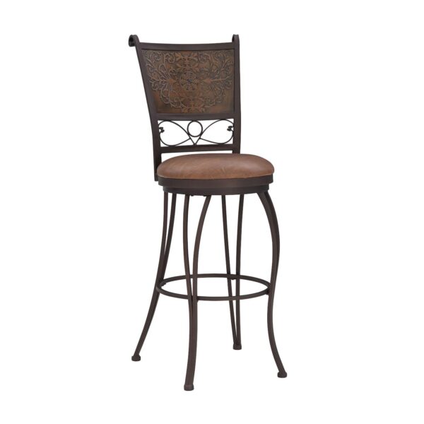 Linon Bronze Finish Stamped Back Swivel Bar Stool