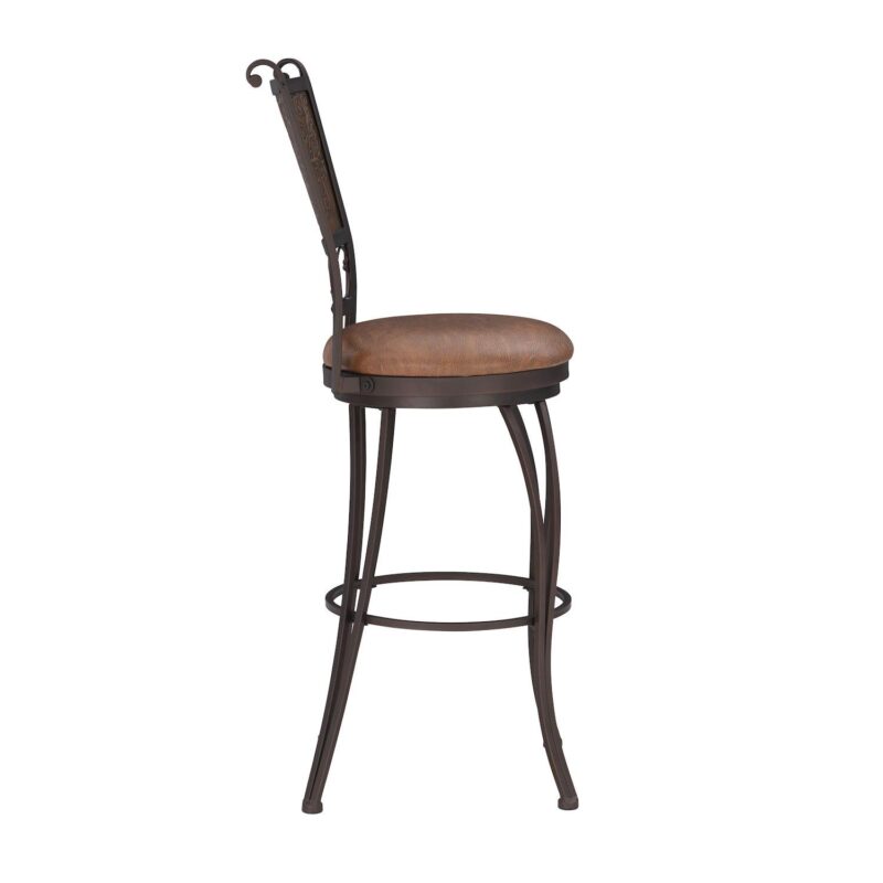 Linon Bronze Finish Stamped Back Swivel Bar Stool - Image 3