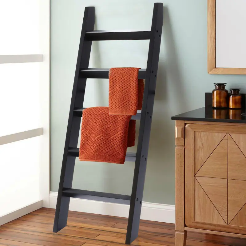 LuxenHome Black Wood 4.8ft Decorative Blanket Ladder - Image 3