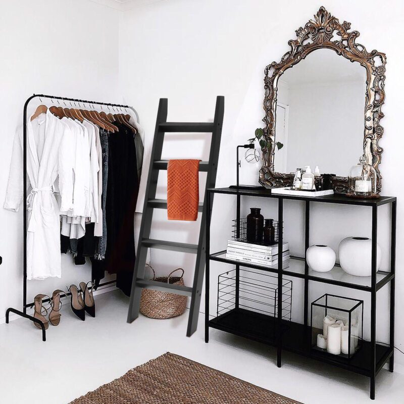 LuxenHome Black Wood 4.8ft Decorative Blanket Ladder - Image 4