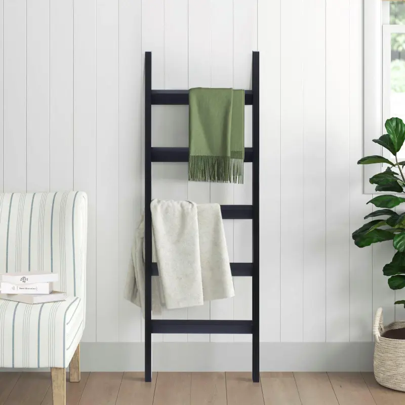 LuxenHome Black Wood 4.8ft Decorative Blanket Ladder - Image 2