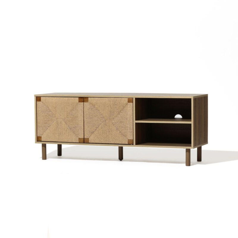 LuxenHome Mid-Century Modern Rope 55.1-Inch Wide TV Console with Storage - Image 4