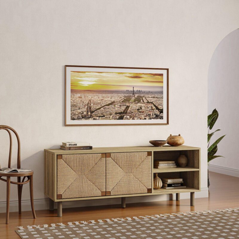 LuxenHome Mid-Century Modern Rope 55.1-Inch Wide TV Console with Storage - Image 2