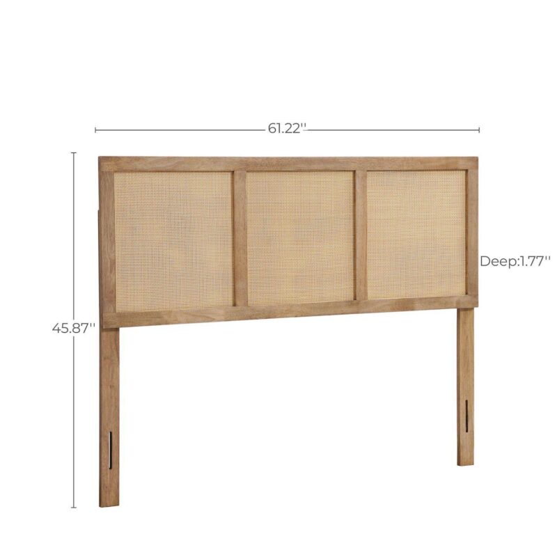 LuxenHome Natural Finish Rubberwood Frame with Rattan Panels Headboard, Queen - Image 5