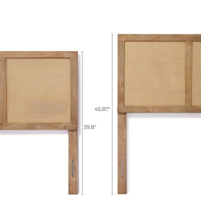 LuxenHome Natural Finish Rubberwood Frame with Rattan Panels Headboard, Queen - Image 4