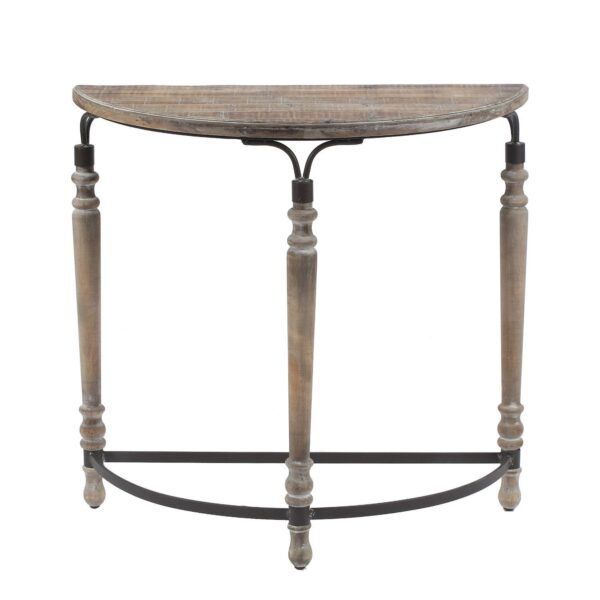 LuxenHome Rustic Wood And Metal Half Moon Console And Entry Table