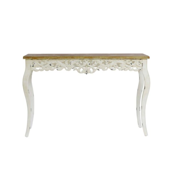 LuxenHome Victorian Off White And Natural Wood Console And Entry Table