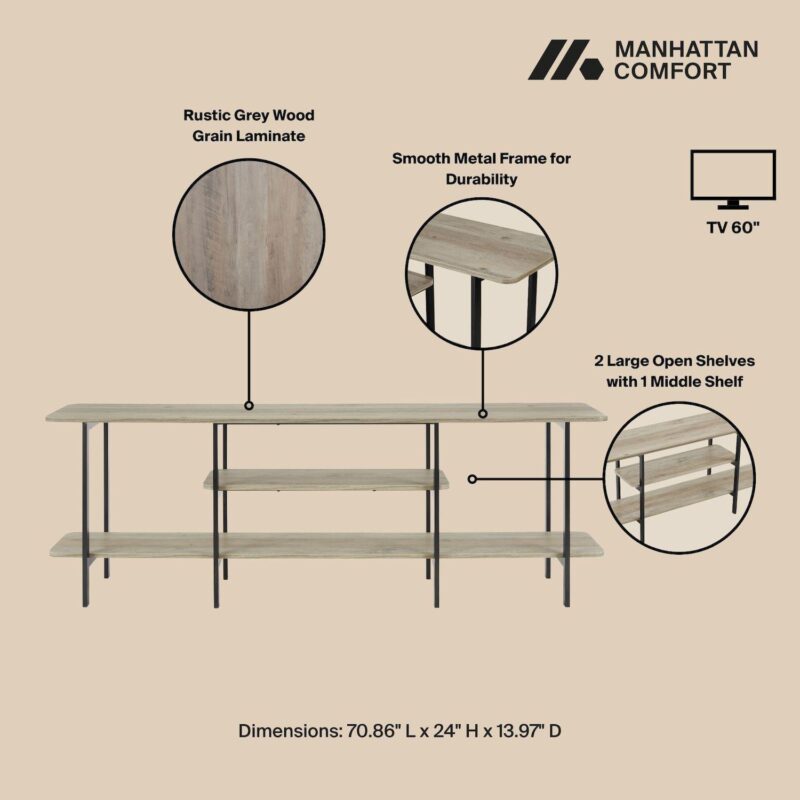 MANHATTAN COMFORT Celine 70.86  Modern 3-Shelf Console Table - Image 6