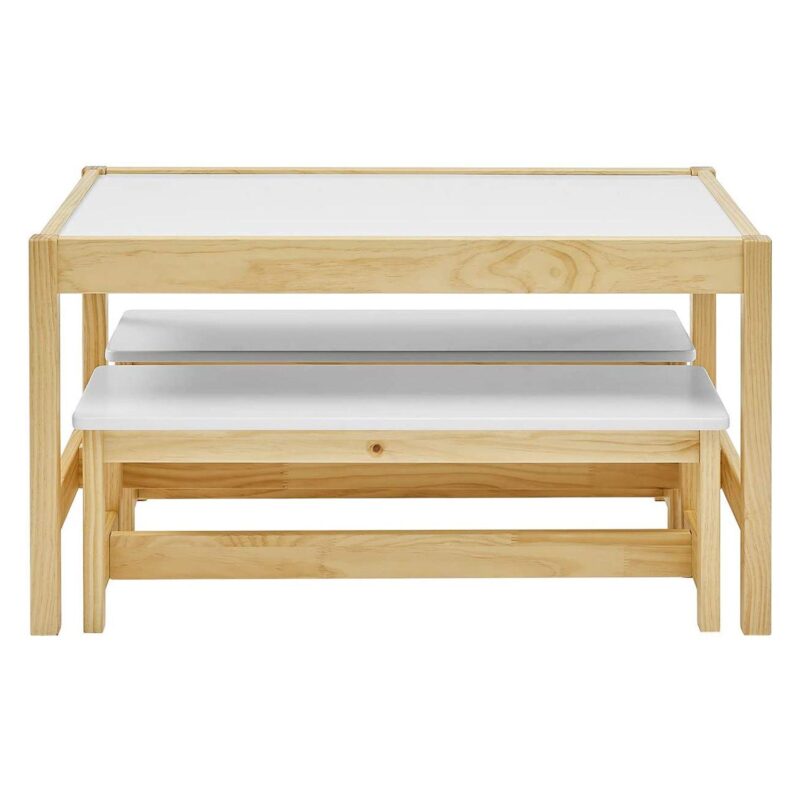 MUSEHOMEINC Wooden 3 In 1 Kids Toddlers Activity Play Table and Bench Chair Set - Image 2