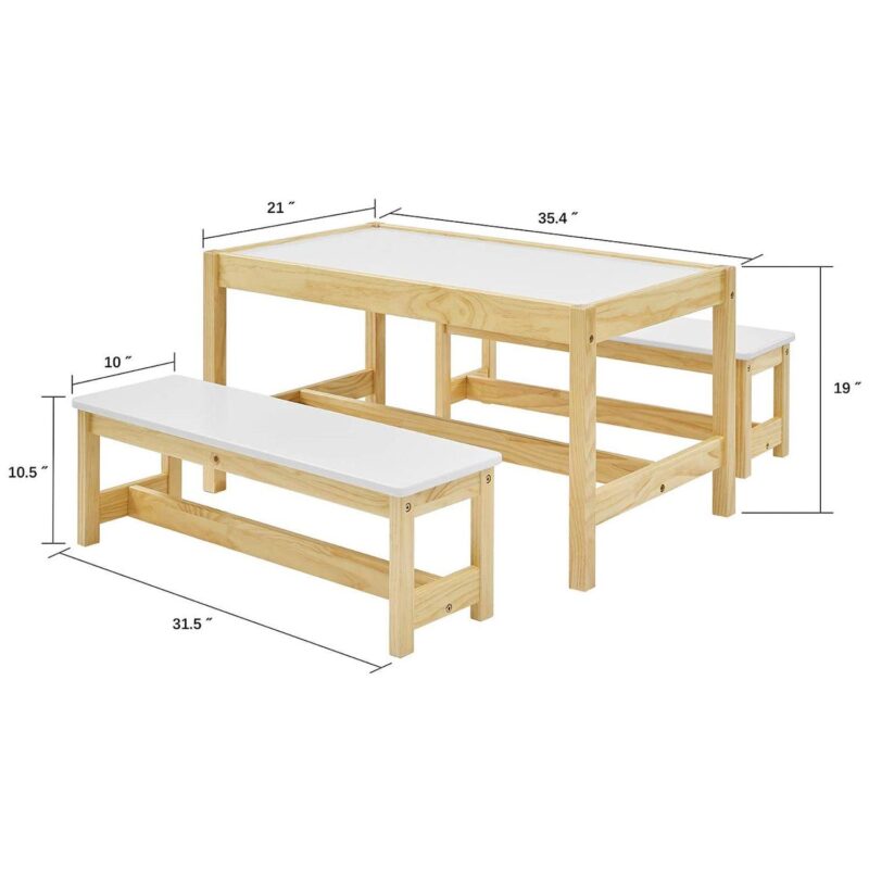 MUSEHOMEINC Wooden 3 In 1 Kids Toddlers Activity Play Table and Bench Chair Set - Image 5