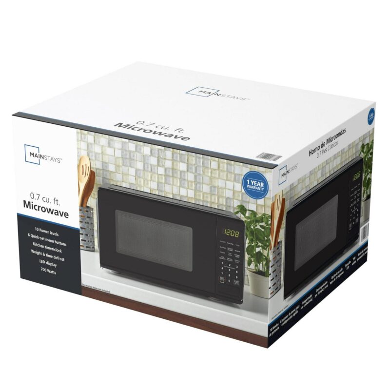 Mainstays 0.7 Cu ft Countertop Microwave Oven, 700 Watts, Black - Image 9