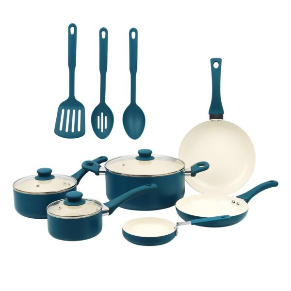 Mainstays Classic Collection 12 Piece Nonstick Aluminum Alloy Cookware Set, Blue