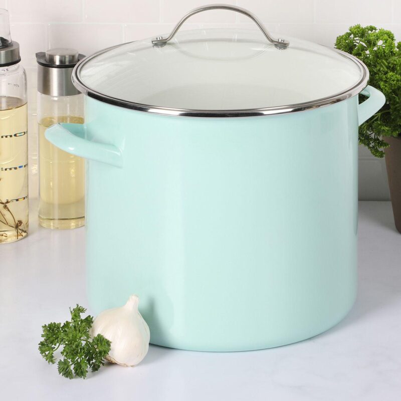Martha Stewart 12 Qt. Enameled Steel Stock Pot with Glass Lid - Image 3