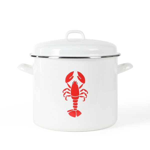 Martha Stewart 16-Quart Enameled Steel Lobster Print Stock Pot with Lid