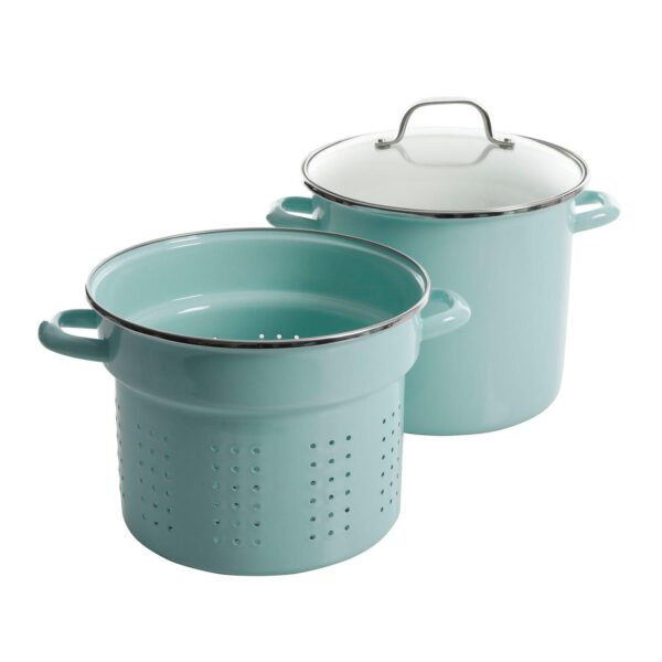 Martha Stewart 3-Piece Nonstick Enamel Strainer, Stock Pot and Lid Set