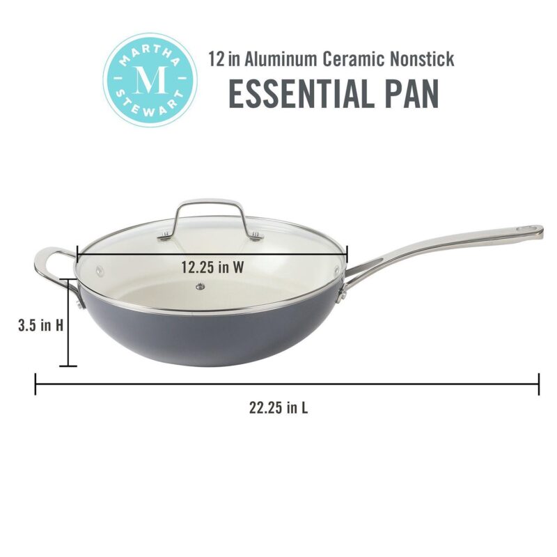 Martha Stewart Lockton 12 in. Ceramic Nonstick Multipurpose Wok Frying Pan - Image 6