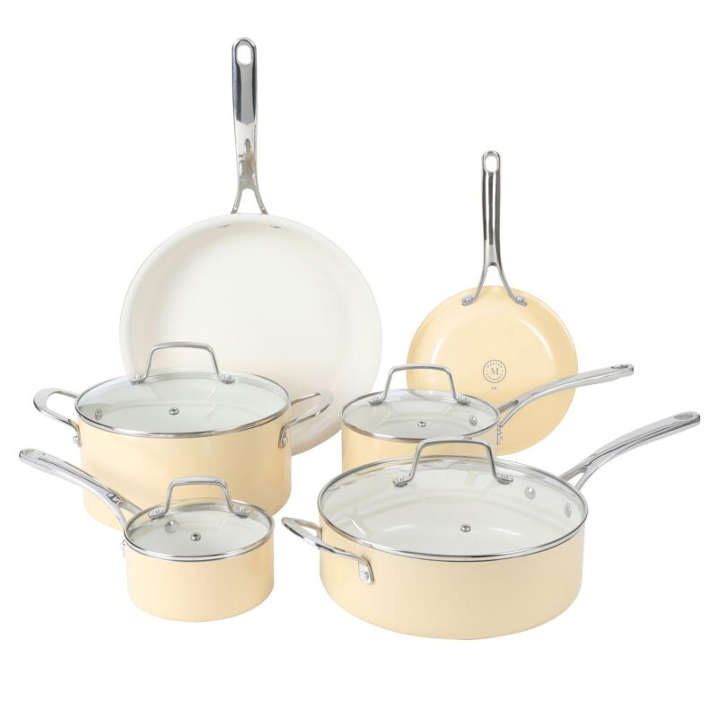 Martha Stewart Lockton 10-Piece Ceramic Nonstick Aluminum Cookware Set with Lids - Image 8