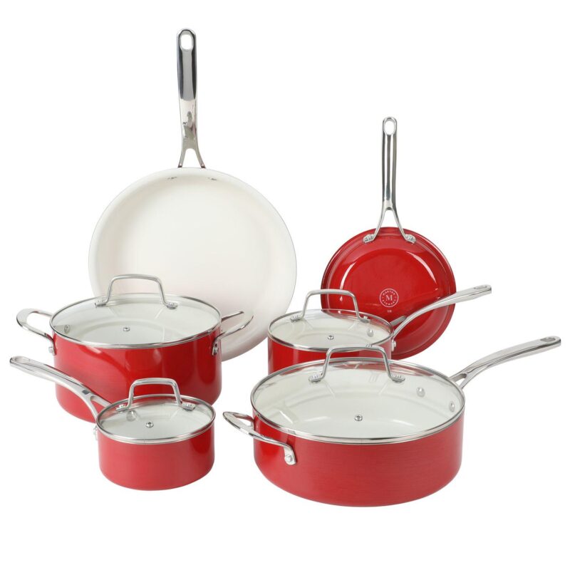 Martha Stewart Lockton 10-Piece Ceramic Nonstick Aluminum Cookware Set with Lids - Image 7