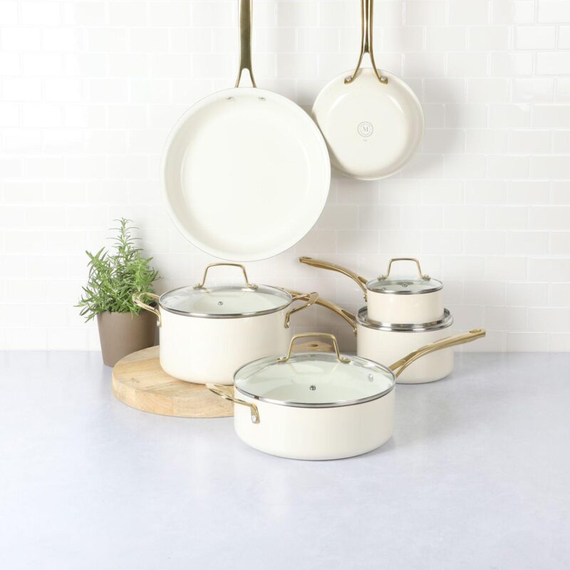 Martha Stewart Lockton 10-Piece Ceramic Nonstick Aluminum Cookware Set with Lids - Image 4