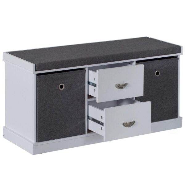 Mdf Storage Box Shoe Bench With 2 Drawers, Foldable Baskets And A Gray Cushion