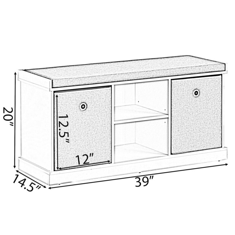 Mdf Storage Box Shoe Bench With 2 Shelves, Foldable Baskets And A Gray Cushion - Image 5