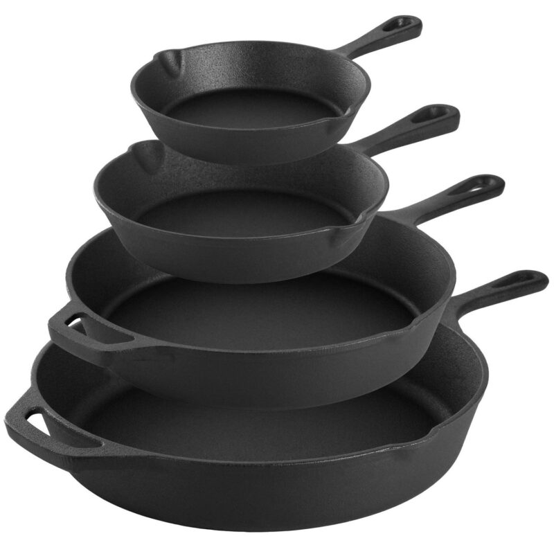 MegaChef 14 Piece Cast Iron Skillet Set with Tempered Glass Lids and Silicone Holders - Image 4