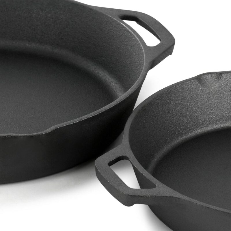 MegaChef 14 Piece Cast Iron Skillet Set with Tempered Glass Lids and Silicone Holders - Image 5