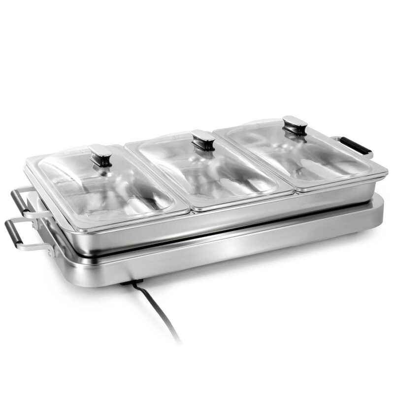 MegaChef 3-in-1 Electric Chafing Buffet Server and Warming Tray with Triple 2.63 qt. Trays and 8.6 qt. Baking Pan - Image 5