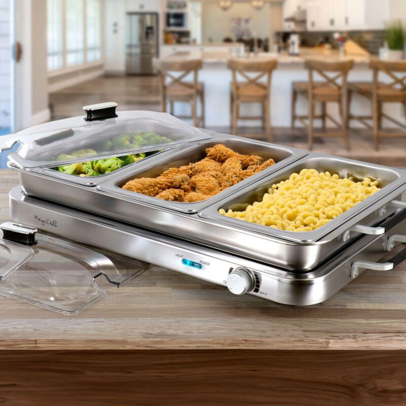 MegaChef 3-in-1 Electric Chafing Buffet Server and Warming Tray with Triple 2.63 qt. Trays and 8.6 qt. Baking Pan - Image 2