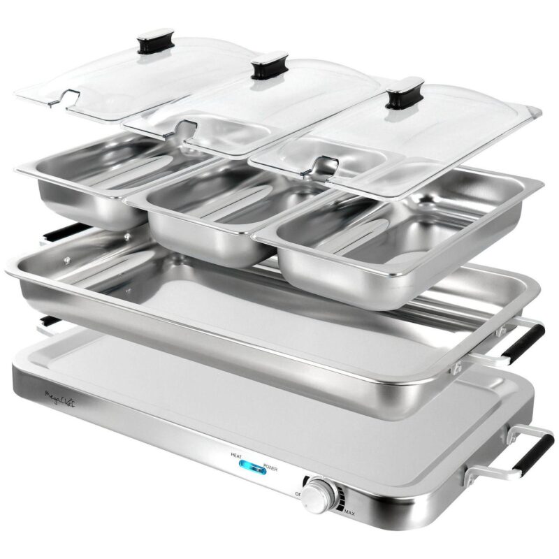 MegaChef 3-in-1 Electric Chafing Buffet Server and Warming Tray with Triple 2.63 qt. Trays and 8.6 qt. Baking Pan - Image 4