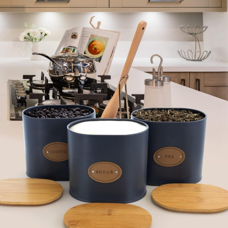MegaChef Kitchen Food Storage and Organization 5 Piece Canister Set in Grey with Bamboo Lids - Image 6