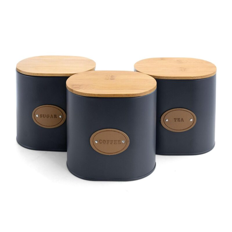 MegaChef Kitchen Food Storage and Organization 5 Piece Canister Set in Grey with Bamboo Lids - Image 4