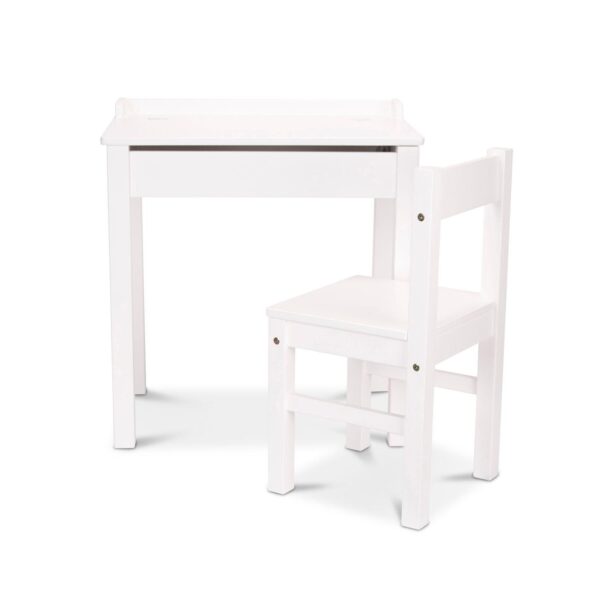 Melissa and Doug Child's White Wooden Lift-Top Desk and Chair Set