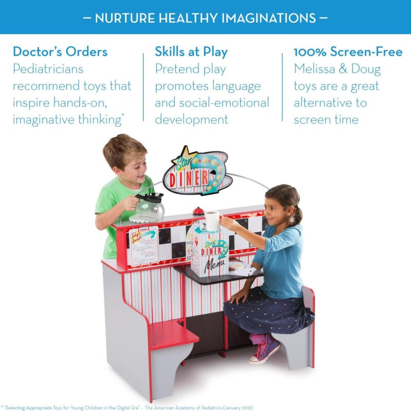 Melissa and Doug Double-Sided Wooden Star Diner Restaurant Play Space - Image 8